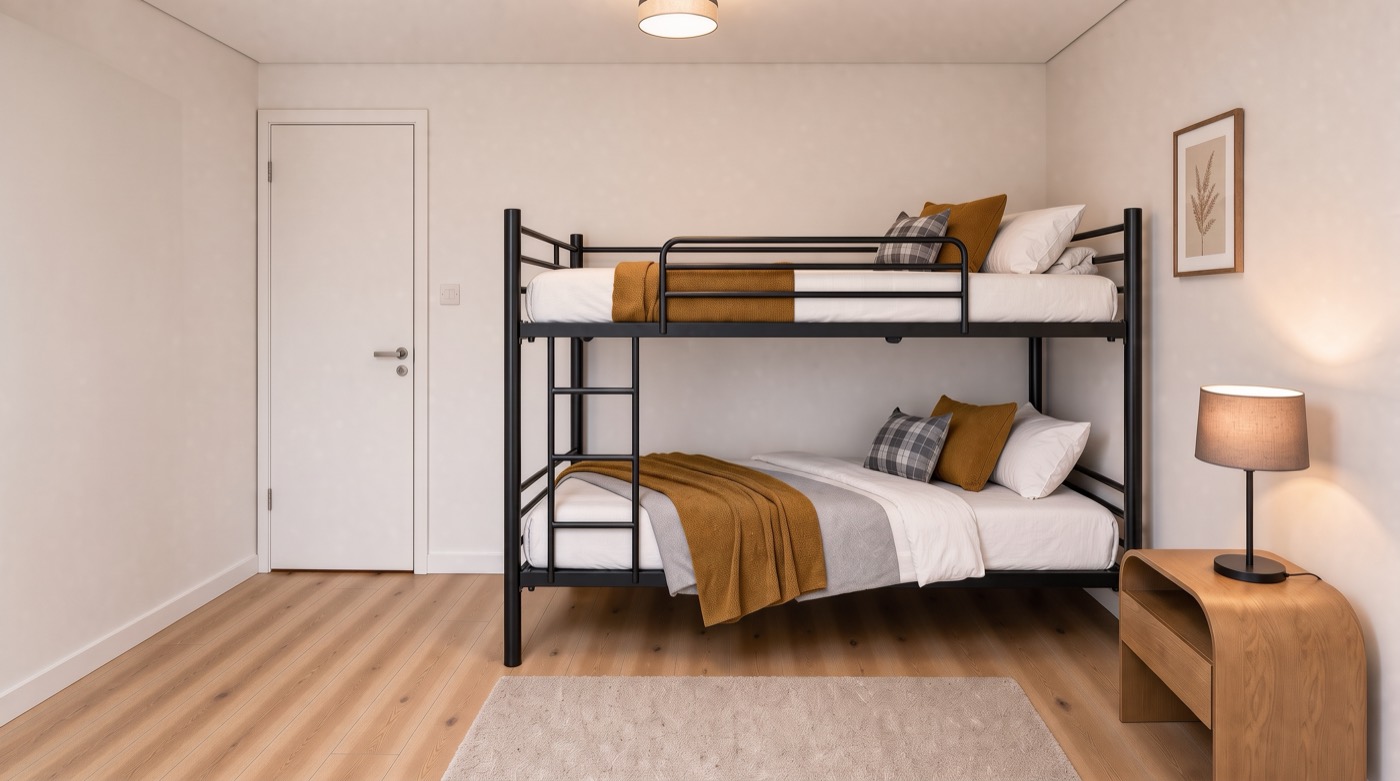 De tweede slaapkamer met een stapelbed, in de variant voor gezinnen.